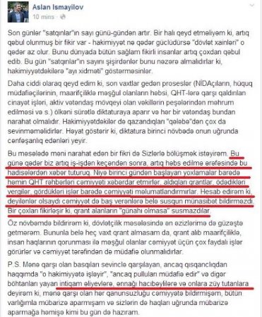 “İntiqam Əliyev xahiş edib, Aslan bəyə çatdırım ki, o, alçaqdır”