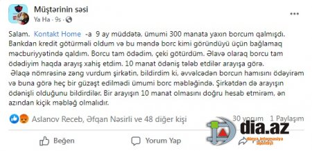 `Kontakt Home`a borclu olmaq bir bəla, borcdan qurtulmaq başqa bəla...