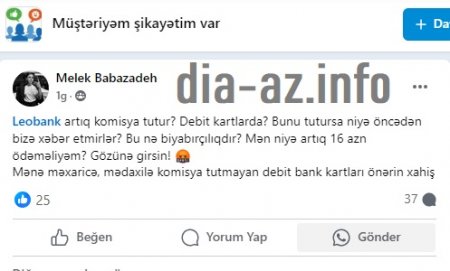 `Leo Bank` faiz tutdu, müştərisi İMTİNA ETDİ...