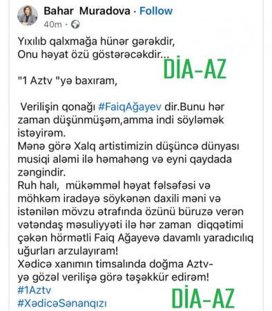 Bahar Muradova Faiq Ağayevi təriflədi